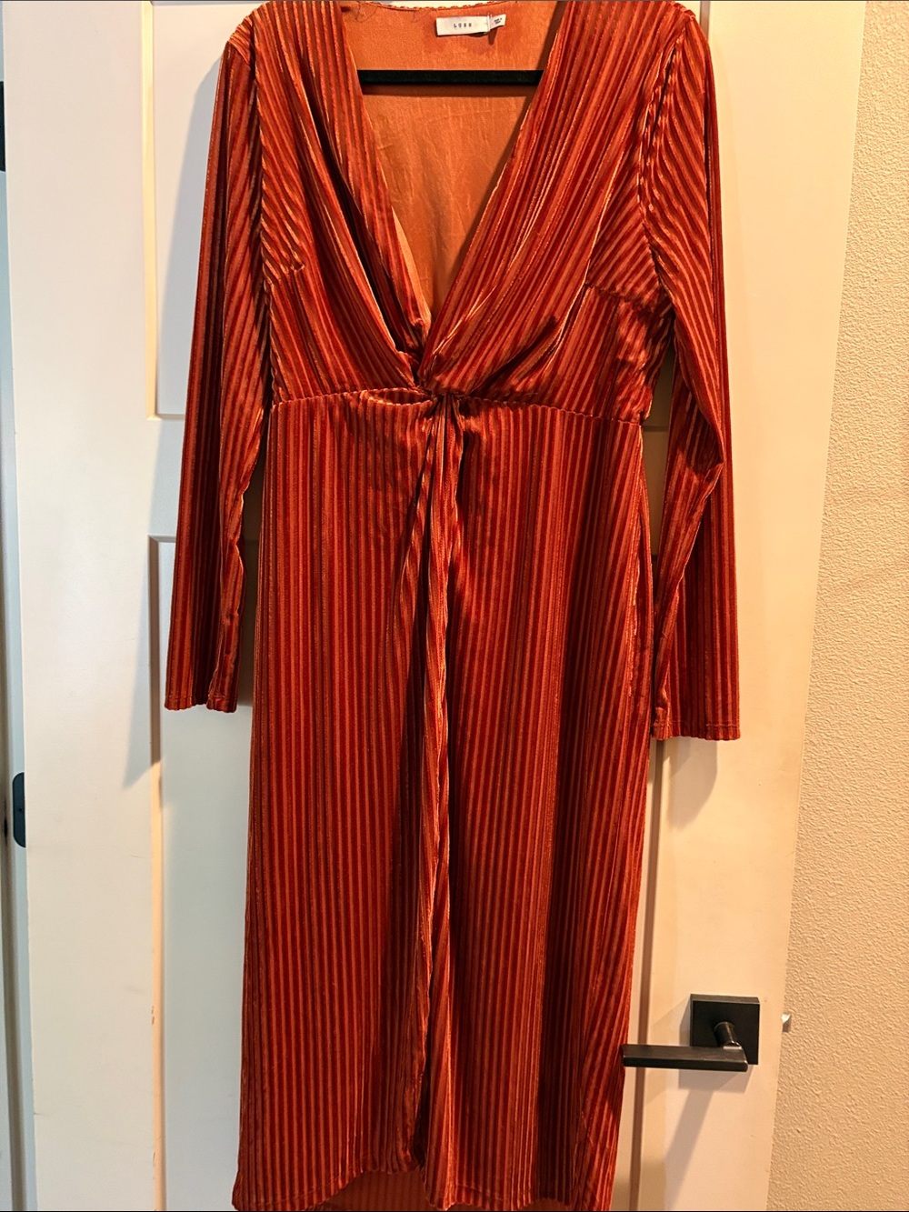 Lush Burnt Orange Velvet Wrap Midi Dress Dark Feminine, Gorgeous, Chic - L - Picture 2 of 9